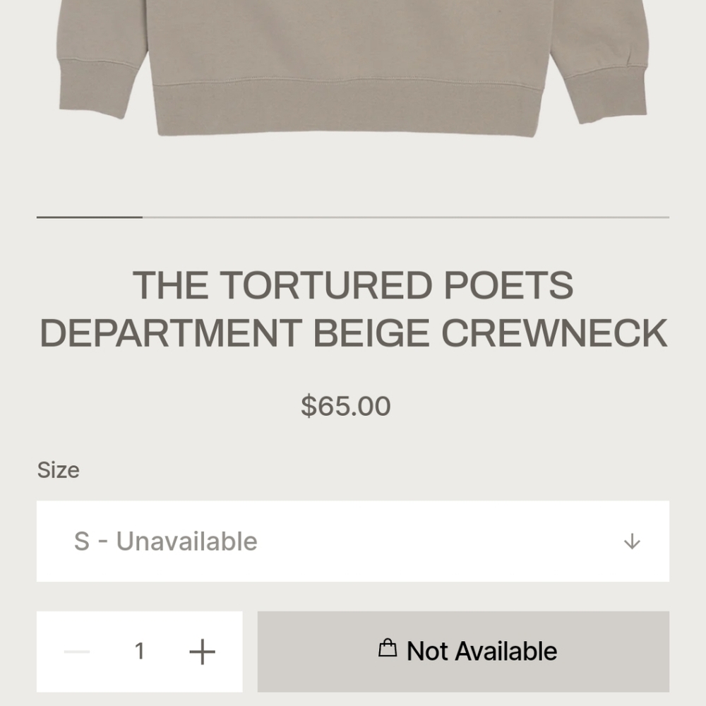 New Taylor Swift ttpd beige crewneck sweatshirt size small - Picture 12 of 12